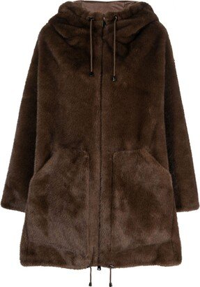 Zipped-Up Shearling Hooded Coat