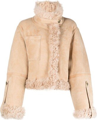 Shearling-Trim High-Neck Jacket