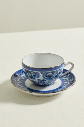 Printed Porcelain Tea Cup And Saucer Set - Blue