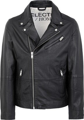 Slhiconic Biker Leather Jkt W Jacket Black