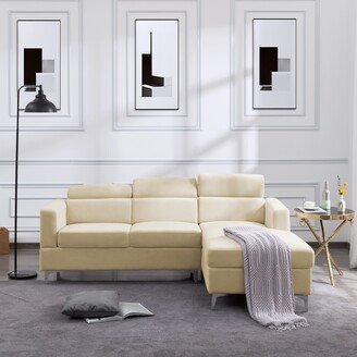 GEROJO 83.4 Sectional Sofa Velvet Sofa, Right Hand Facing, Adjustable Headrests with 6 Angels and Metal Legs, Beige