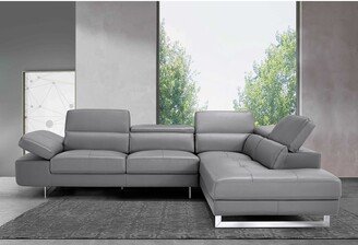 Picone Dark Grey Leather Sectional Sofa with Chaise and Adjustable Headrests