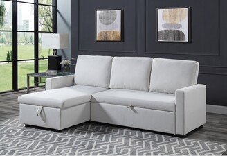 RASOO Modern Sleeper Sectional Sofa with Reversible Storage Chaise, Loveseat with Pull-Out Bed for Living Room, White Fabric