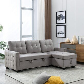 EDWINRAY 77 Reversible Sectional Sofa Storage Sleeper Sofa with Pull Out Sofa Bed, L-Shape Velvet Padded Chaise Lounge Couch