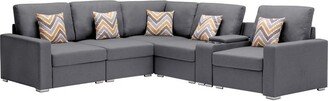 Lilola Nolan Fabric 6Pc Reversible Sectional Sofa w/ Charging Ports, Cupholders, Storage Console Table, Pillows & Interchangeable Legs