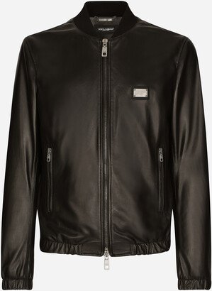 Leather jacket with branded tag-AC