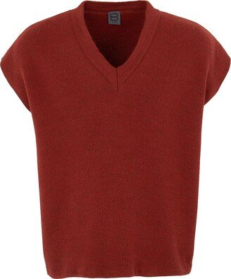 Loose Fit Sleeveless V Neck Jumper Sweater Brick Red