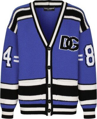 Cotton cardigan with inlaid logo