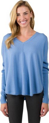 Jennie Liu J Cashmere Women's 100% Cashmere Long Sleeve Slouchy Pullover V-neck Raglan Sweater