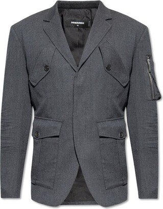 Pocket-Detailed Single-Breasted Tailored Blazer