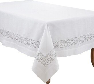 Saro Lifestyle Scroll Tablecloth with Embroidered Design, , Silver