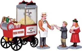 Lemax Popcorn Seller Set Of 4 # 02832 Christmas Caddington Village Accesories Figurines 2010 New Retail Packaging