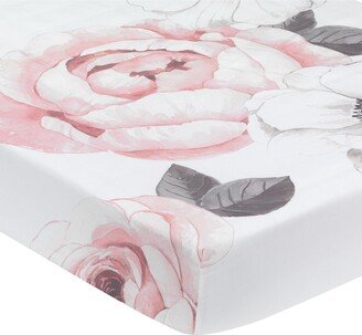 Floral Garden Pink/White Watercolor Cotton Baby Fitted Crib Sheet