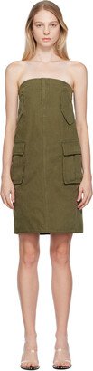 Khaki Cargo Denim Midi Skirt