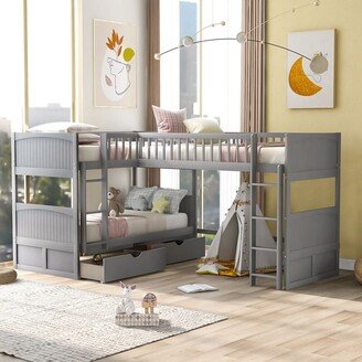 AOOLIVE Twin Size Bunk Bed with a Loft Bed Attached, with Two Drawers