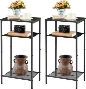 EPOWP 2-Set 3 Tier End Table, Telephone Table Set of 2, Tall Side Table with Storage Set of 2, Small Nightstand for Small Spaces,