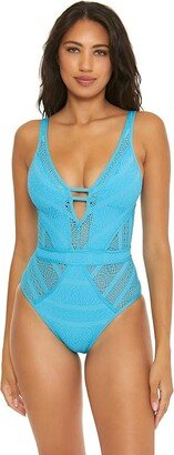 Color Play Crochet Plunge One-Piece (Crystal Seas) Women's Swimsuits One Piece