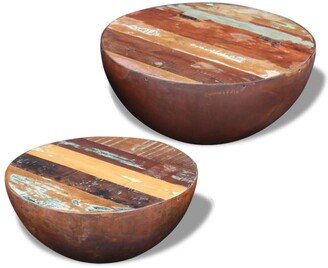 Aoolive 2 Piece Bowl Shaped Coffee Table Set Solid Reclaimed Wood