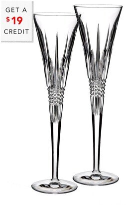 Lismore Set Of 2 Diamond Toasting Flutes With $19 Credit-AA