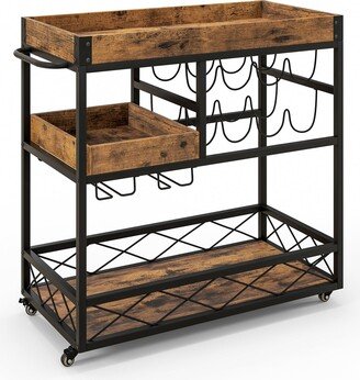 3-Tier Mobile Bar Serving Cart Liquor Storage Trolley with Wine Rack