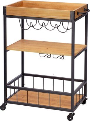 Industrial Rolling Bar Cart with Removable Serving Tray - Black, Wood