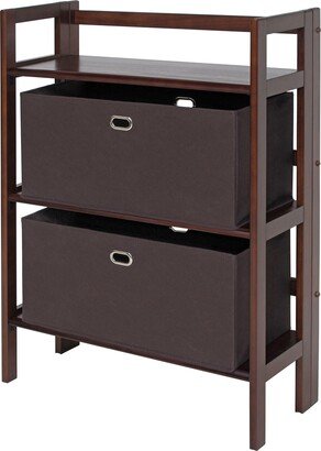 Torino 3-Pc Storage Shelf with 2 Foldable Fabric Baskets, Walnut and Chocolate