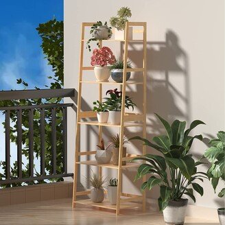 IGEMAN 5 Tier Bookshelf Open Ladder Bookcase for Bedroom, Living Room, Office, Imitative Oak