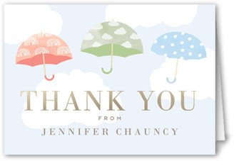 Thank You Cards: Drifting Umbrellas Thank You Card, Blue, 3X5, Matte, Folded Smooth Cardstock