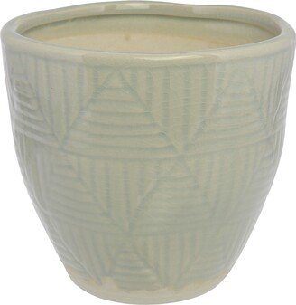 Round Embossed Ceramic Cachepot, Large, Ice Blue