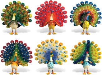 Peacock Refrigerator Bobble Magnets Set of 6 - Multicolor