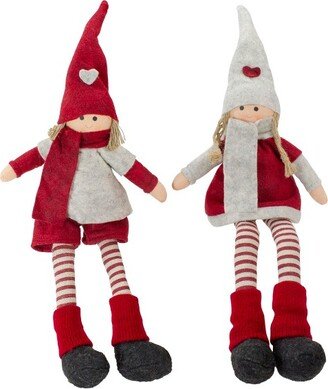Northlight Set of 2 Plush Red and Beige Boy and Girl Sitting Christmas Doll Decorations 19