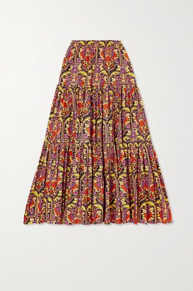 Tiered Printed Cotton-poplin Maxi Skirt - Orange