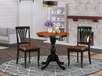 3-Piece Dining Table Set Include a Modern Table and 2 Dining Chairs with Slatted Back - Black & Cherry Finis