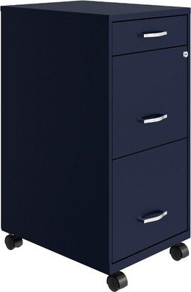 Space Solutions 18 Inch Wide Metal Mobile Organizer File Cabinet for Office Supplies & Hanging File Folders with Pencil Drawer & 3 File Drawers, Navy