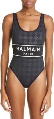 Houndstooth Check Logo One-Piece Swimsuit