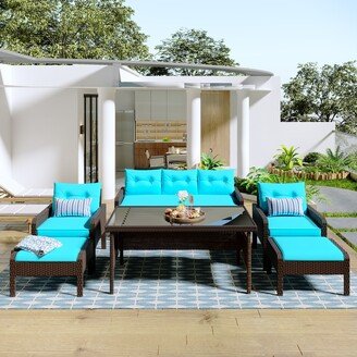 RASOO 6-Piece Wicker Sectional Patio Set for 7, Features Removable Cushions & Tempered Glass Table for Outdoor Comfort.