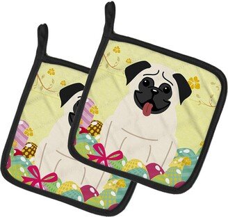 Easter Eggs Pug Cream Pair of Pot Holders