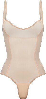 All Mesh Shape Thong Bodysuit - Apricot