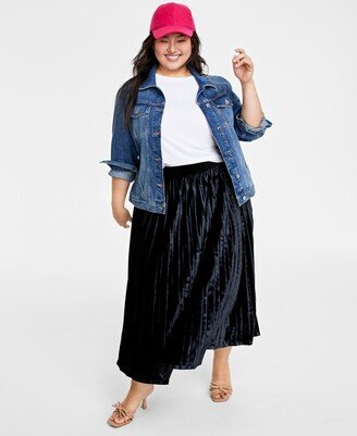 On 34th Plus Size Velvet Pleated Midi Skirt, Created for Macy's
