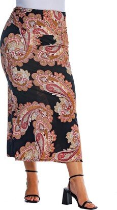 24seven Comfort Apparel Plus Size Paisley Fold Over Maxi Skirt