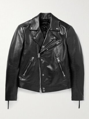 Slim-Fit Full-Grain Leather Biker Jacket-AA