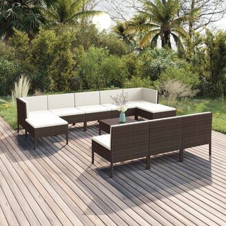 11 Piece Patio Lounge Set with Cushions Poly Rattan Brown - 23.6