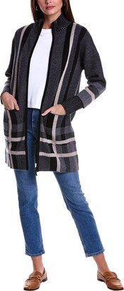 Plaid Zip Mock Wool & Cashmere-Blend Cardigan