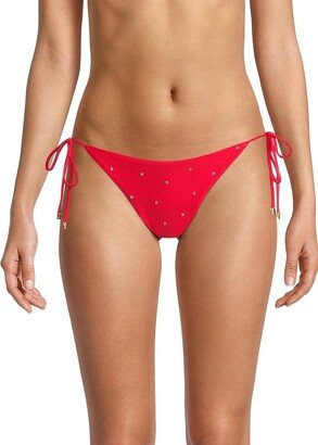 Low Rise Heart Embroidered Bikini Bottom