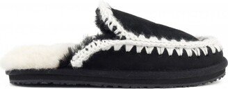 Black Suede Slipper Full Eskimo Stitch