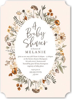 Baby Shower Invitations: Wildflower Frame Baby Shower Invitation, Beige, 5X7, Pearl Shimmer Cardstock, Ticket