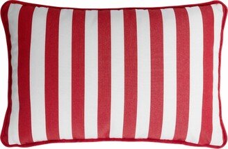 Lo Decor Striped Happy Frame Pillow Outdoor - White And Red - Piping - Water Repellent