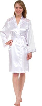 Leisureland Lace Yoke Satin Knee-Length Robe