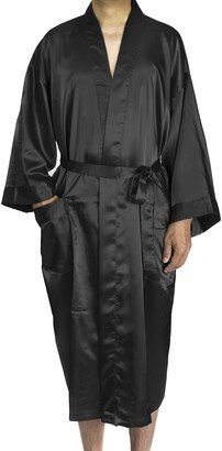 Leisureland Men's Blue/Black/Tan Satin Long 48-inch Kimono Robe