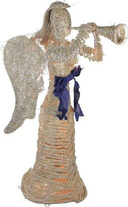 Northlight 4.25' Lighted Silver and Beige Glitter Dusted Angel with Horn Outdoor Christmas Yard Art Decor